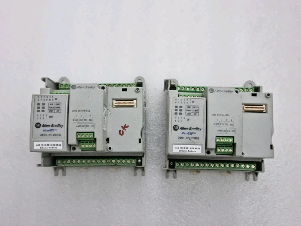 LOT OF 2PCS ALLEN BRADLEY 2080-LC20-20QBB Micro820 With 2080-SERIALISOL MODULE